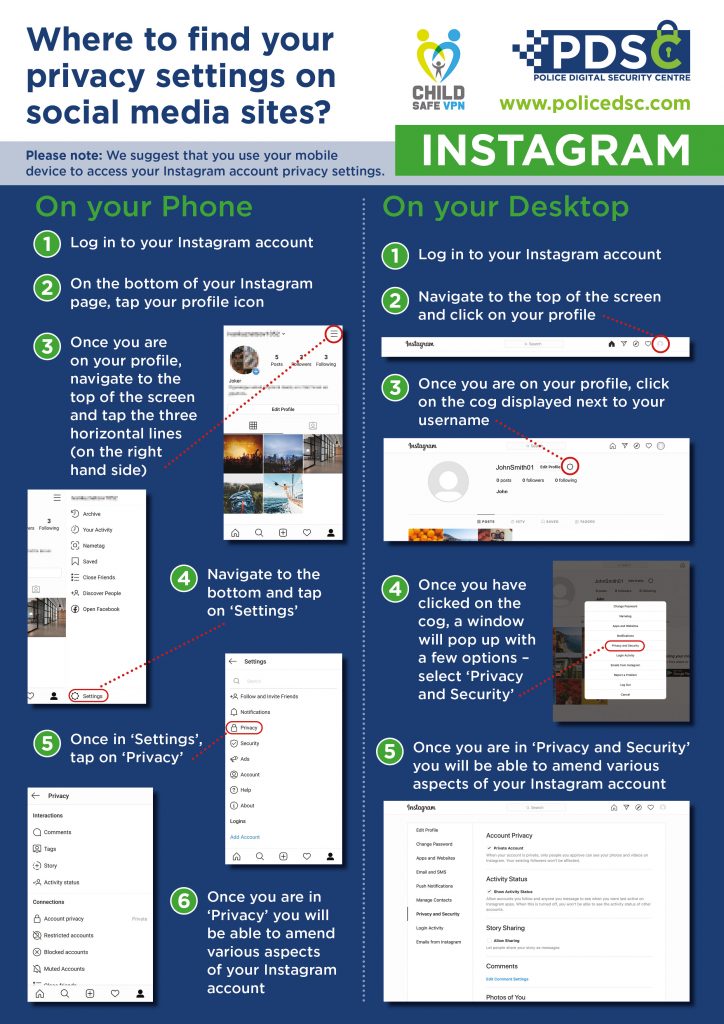 PDSC Infographic on where to find your privacy settings on Instagram