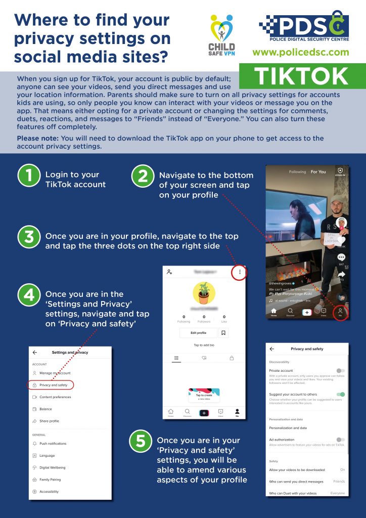 PDSC Infographic on where to find your security settings in TikTok